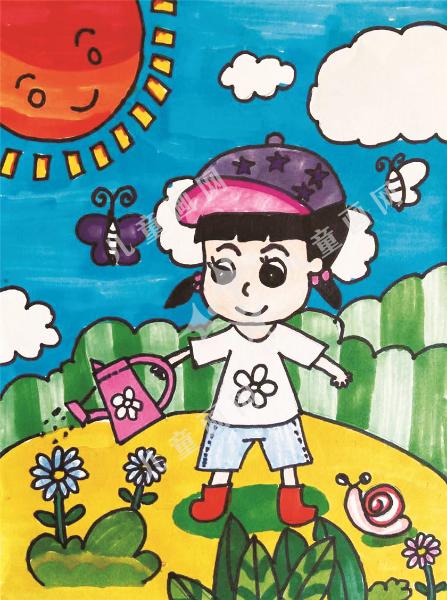 浇花的小女孩