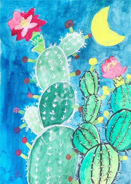 月光下的仙人掌