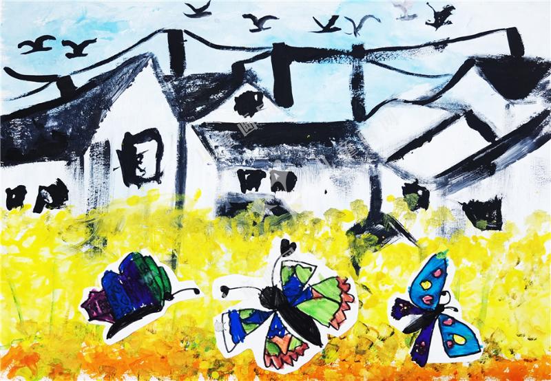 油菜花田的蝴蝶