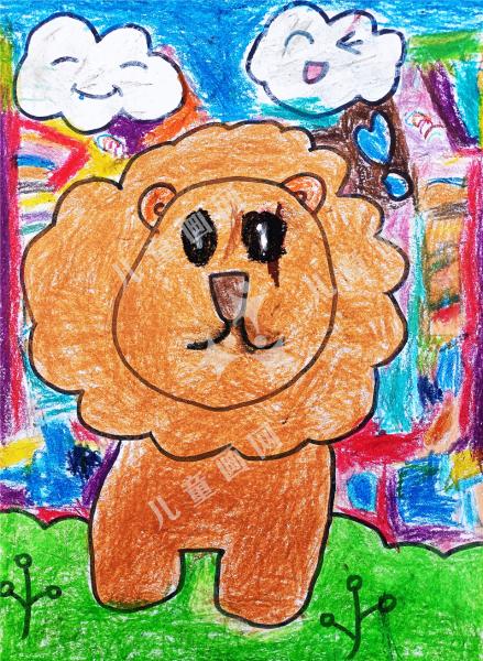 七彩天空下的狮子