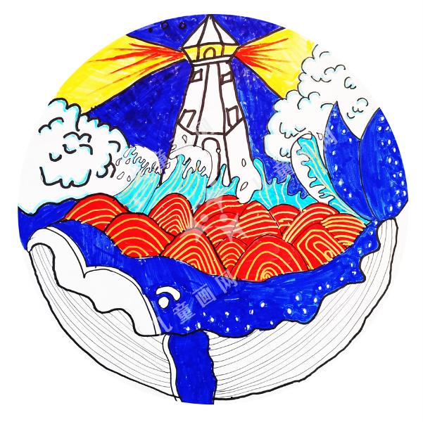 夜晚灯塔下的大海