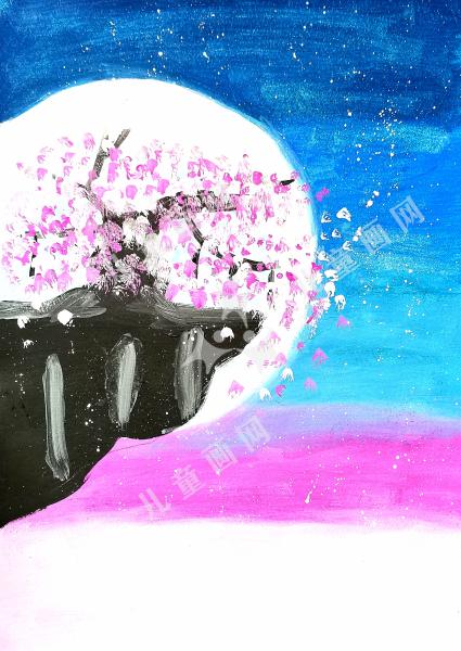 月光下的樱花树