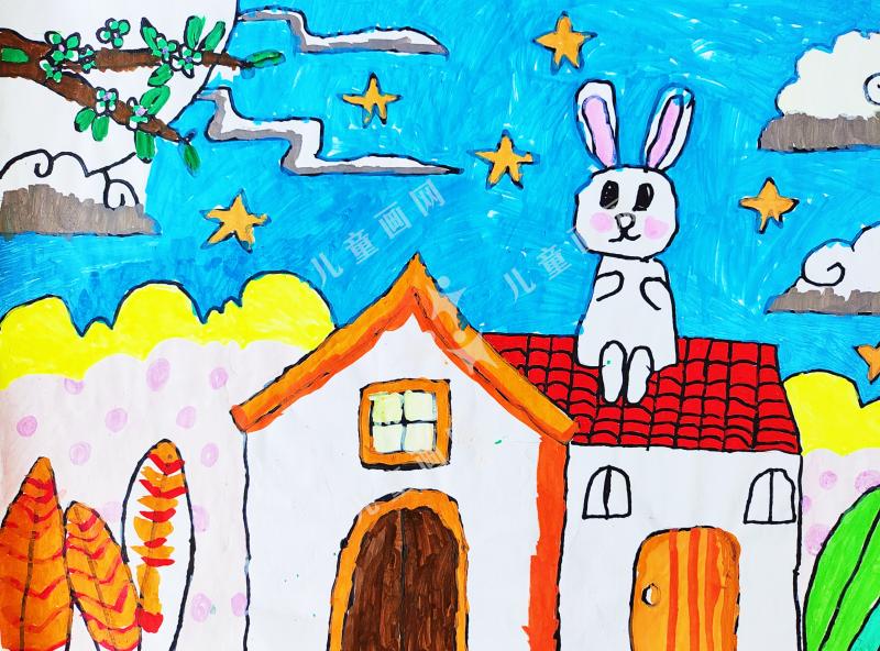 坐在房顶的小兔子