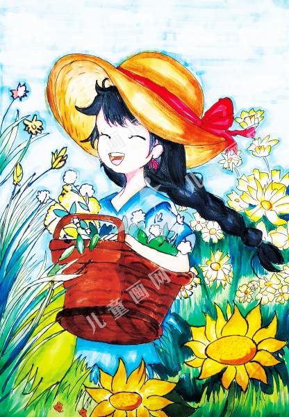 田园拾趣：少女笑撷自然芳