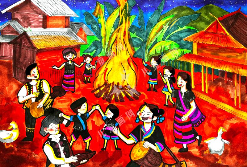 寨子里的篝火晚会
